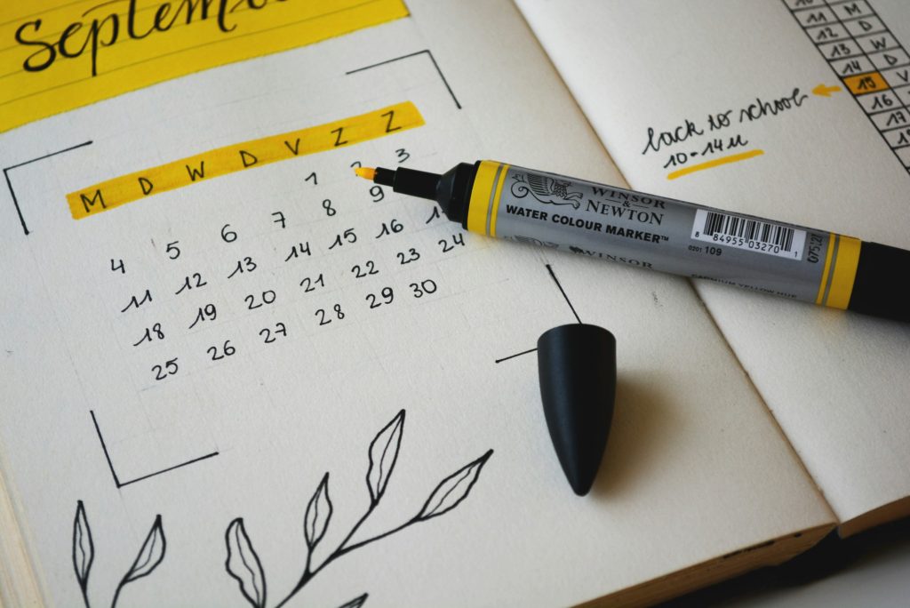 Drawing of a calendar with a yellow highlighter