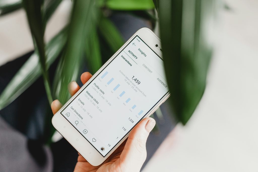 Instagram analytics displayed on a smartphone