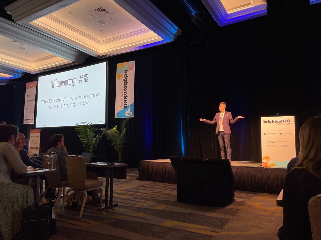 Image of the stage of a conference room, BrightonSEO San Diego 