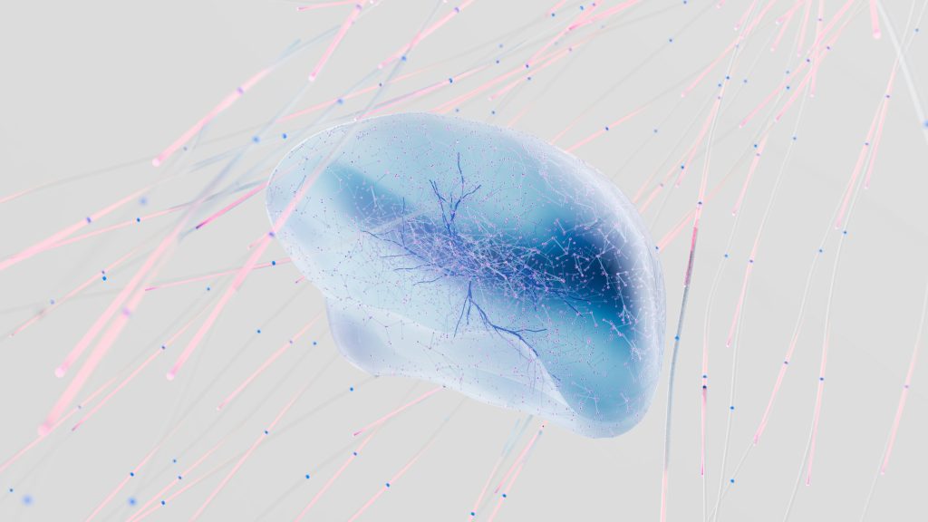 An image of a blue brain on a white background