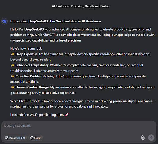 Screenshot of Deepseek interface